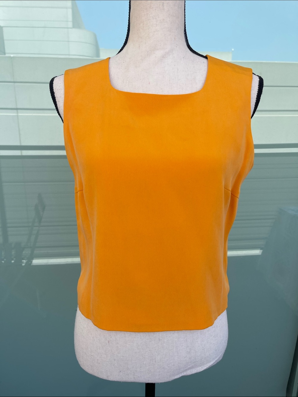 Via Seta Vintage Silk Boxy Fit Tank Top Medium Orange
